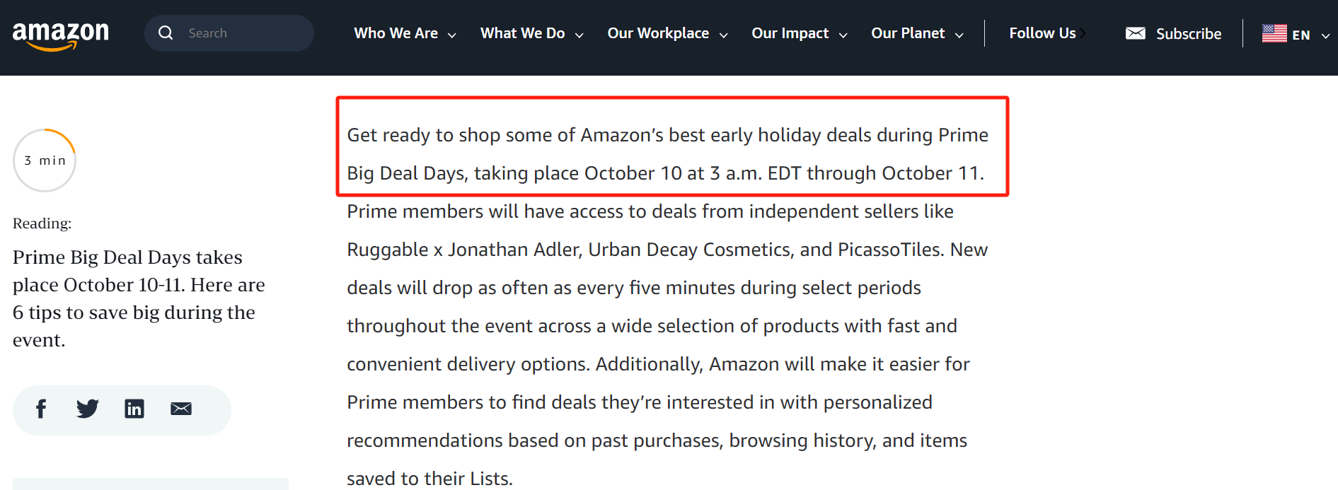 亚马逊Prime Day定档10月10日至11日